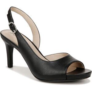 LifeStride Womens Black Faux Leather Slingback Peep Toe Pumps Heeled Sandal